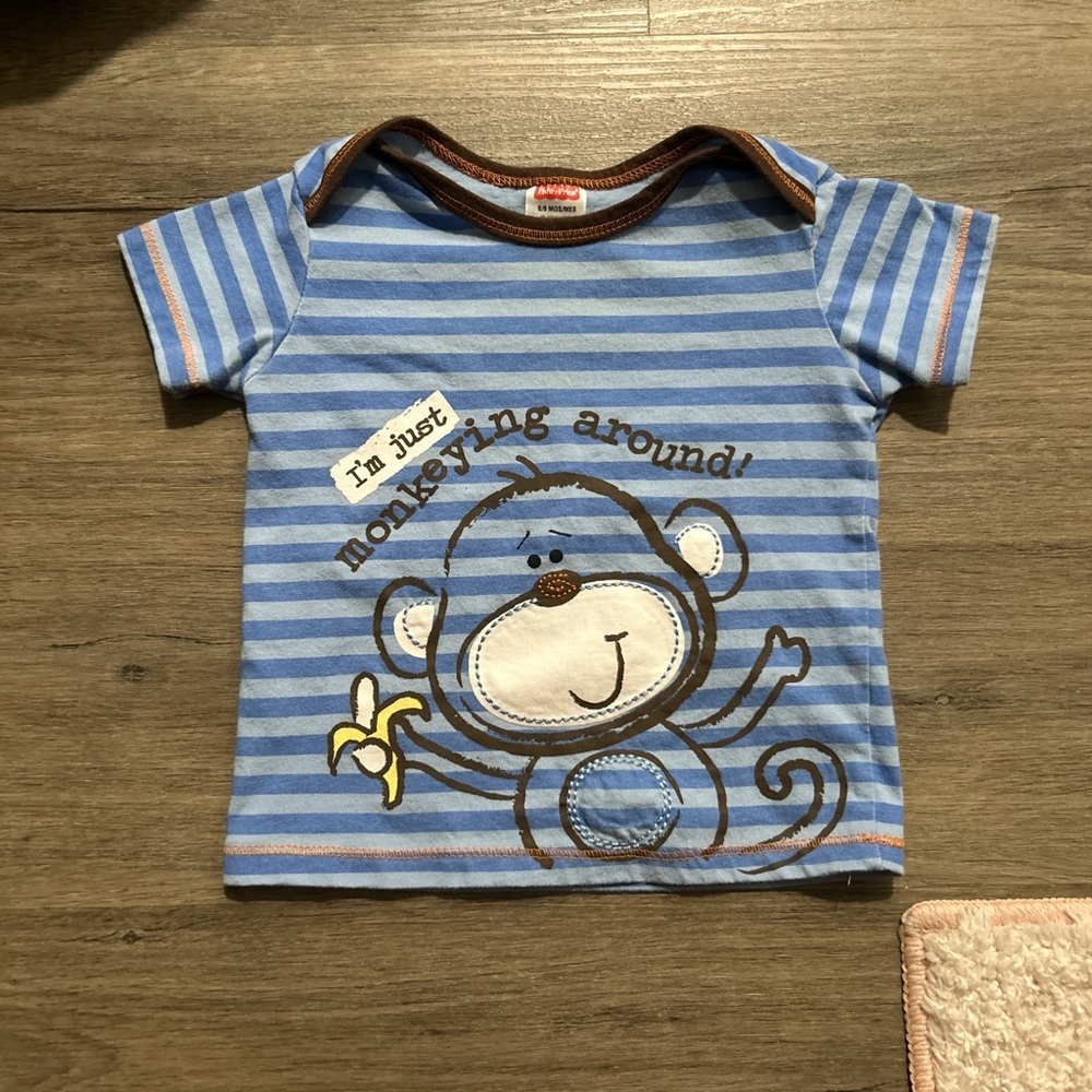 Fisher-Price Blue Striped Monkey Tee